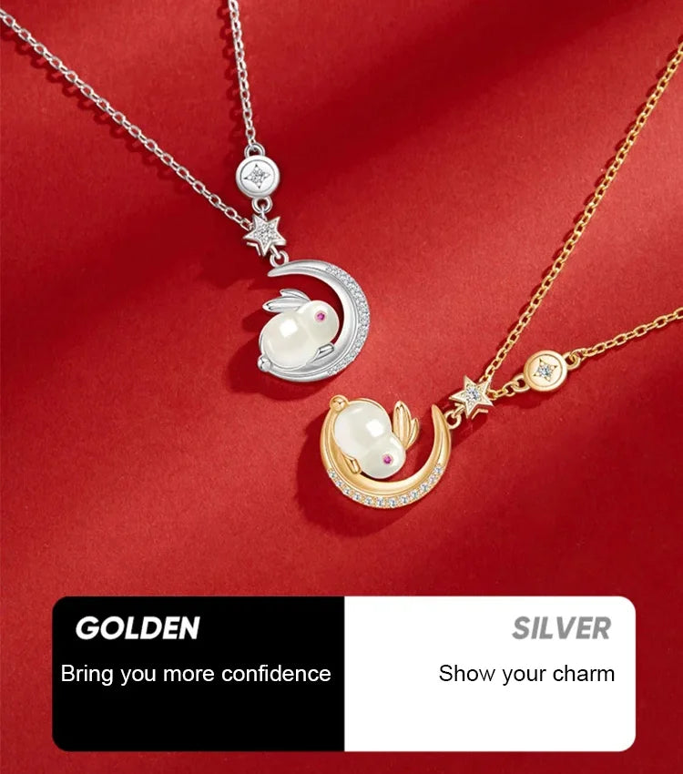 Hetian jade star moon rabbit pendant