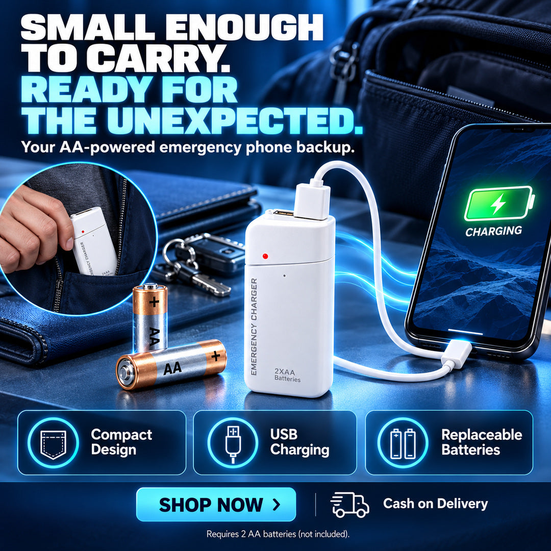 New Upgrade AA Battery Phone Charger – No outlet needed