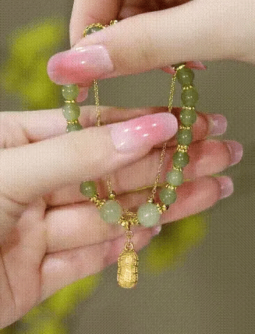 💖Natural jade bracelet with peanut pendant - Denna