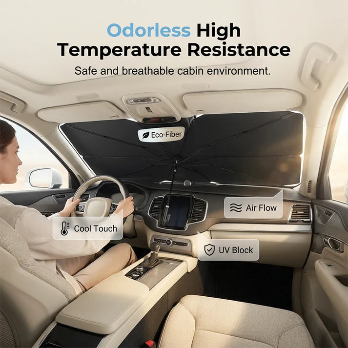 ShadeGo™ Car Windshield Sun Shade – Foldable, Heat-Blocking | Keeps Interior Cool | UV Protection | Universal Fit for All Vehicles