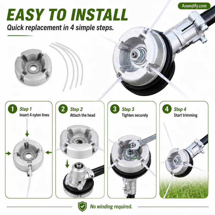 Aluminum Trimmer Head – 4-Line Cutting & Universal Fit – Heavy-Duty & Easy Line Replacement - Denna