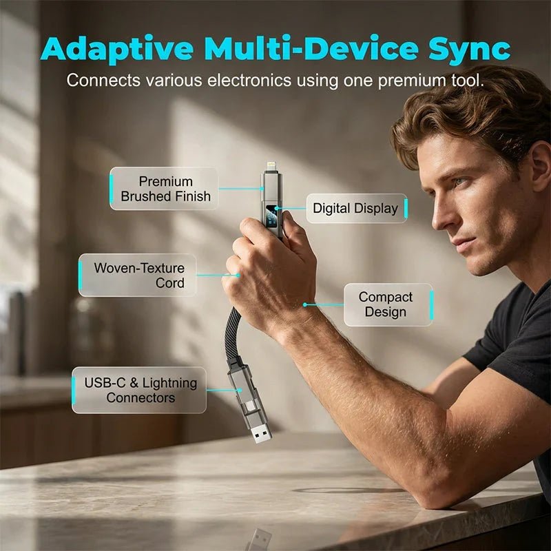 π 4-in-1 Charging Cable with Digital Display & Keychain β Fast-Charging, Kink-Resistant & Compact - Denna