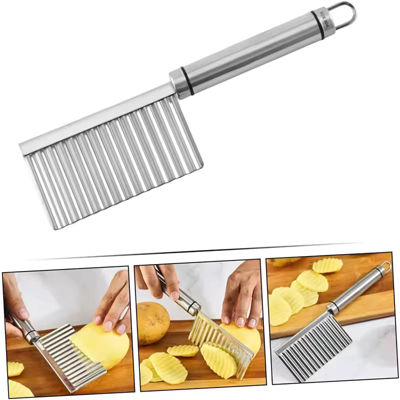 Non-Slip Wave Knife Silver Stainless Steel Fries Chips Cutter