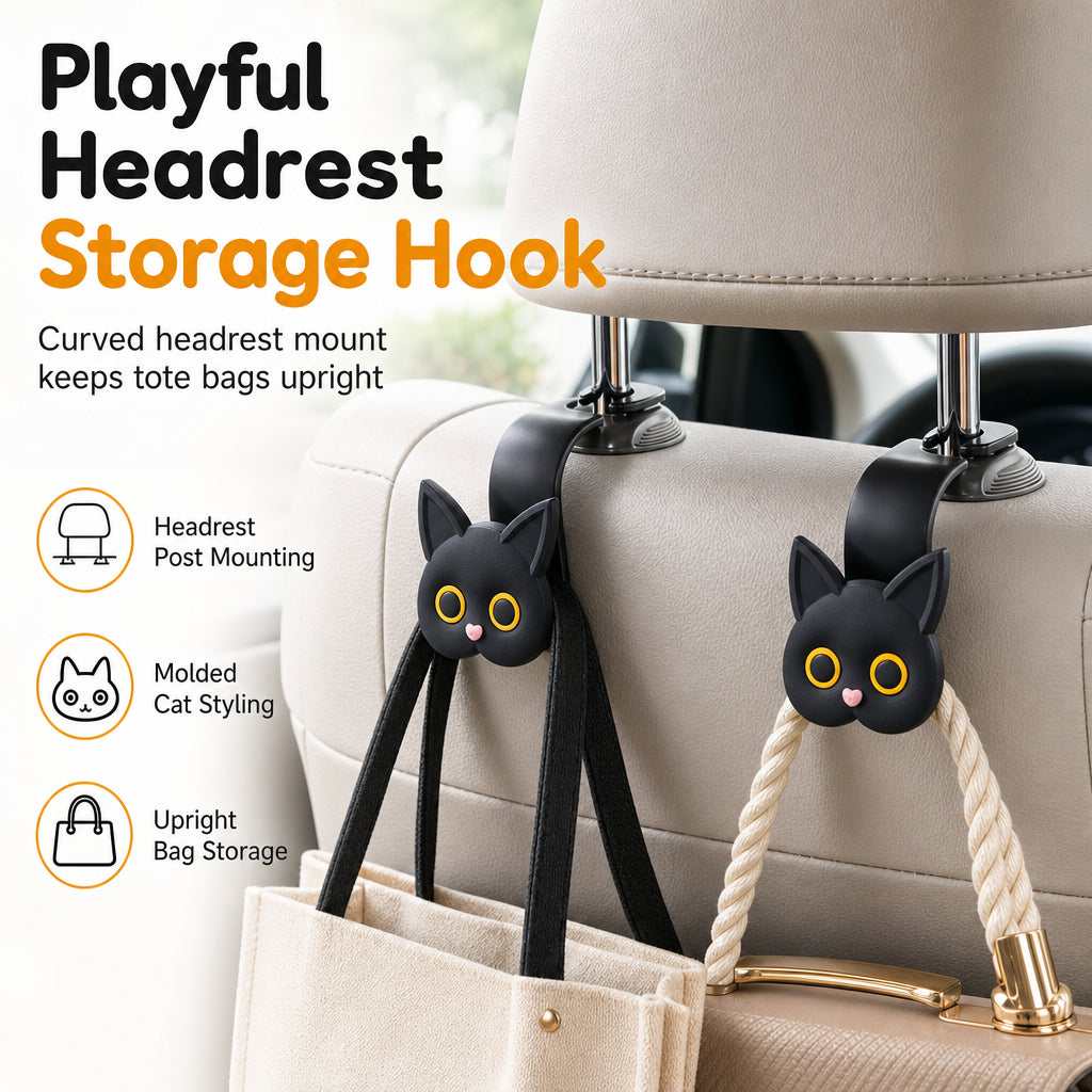 📢📢50% OFF !! ⏰Universal Cartoon Cat Car Seat Headrest Hook Backseat Organizer Hanger for Vehicle Storage