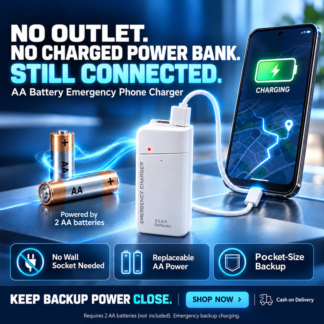 New Upgrade AA Battery Phone Charger – No outlet needed