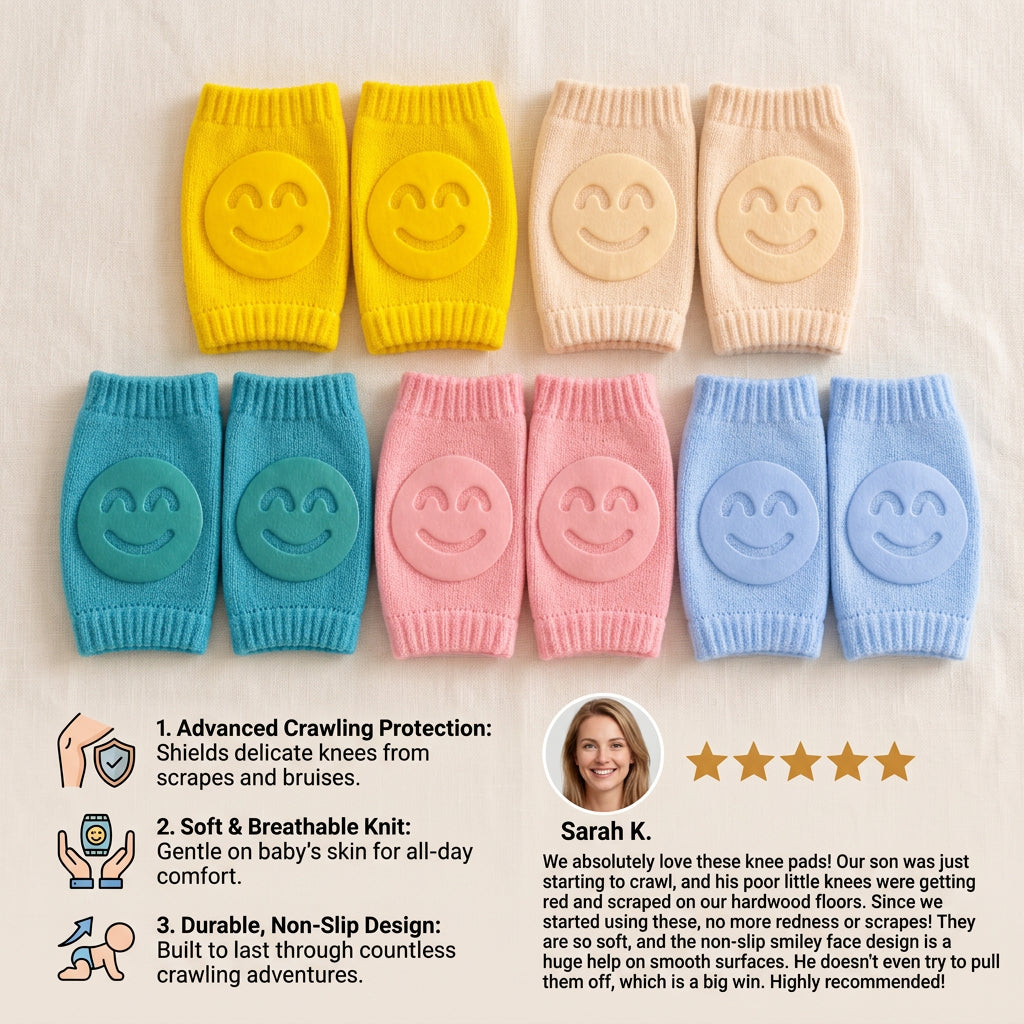 Baby Crawling Knee Pads – Non-Slip Protection with Smiley Face Design