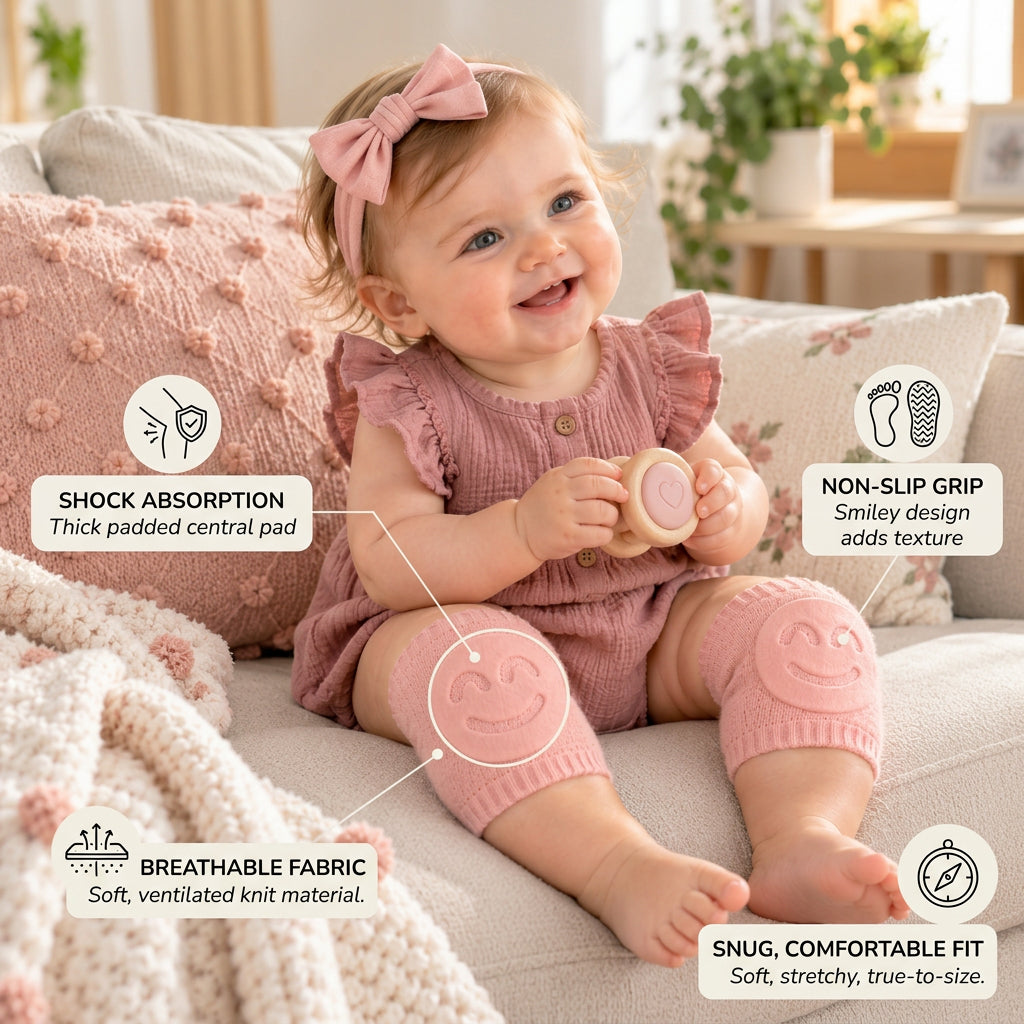 Baby Crawling Knee Pads – Non-Slip Protection with Smiley Face Design