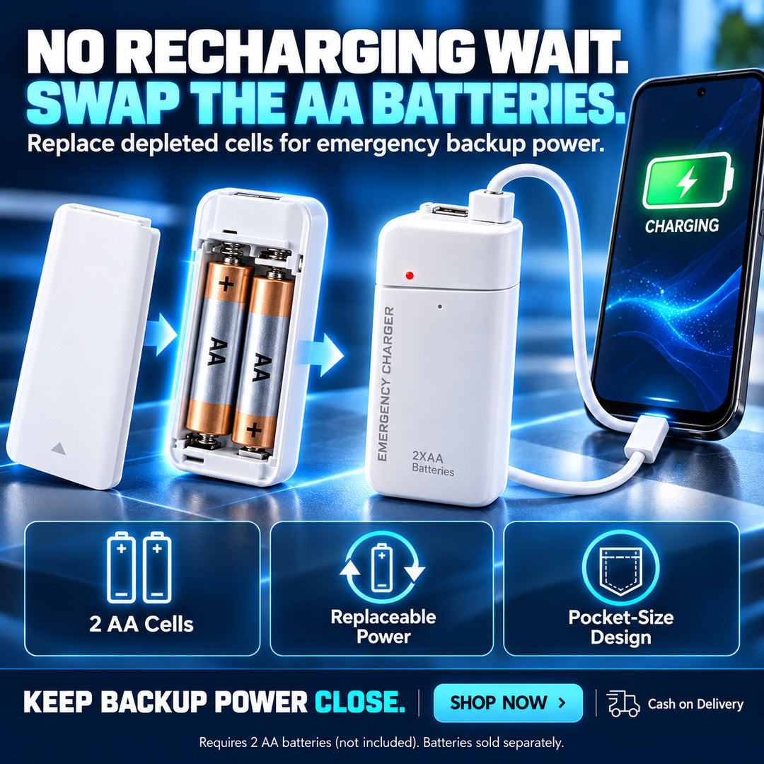 New Upgrade AA Battery Phone Charger – No outlet needed