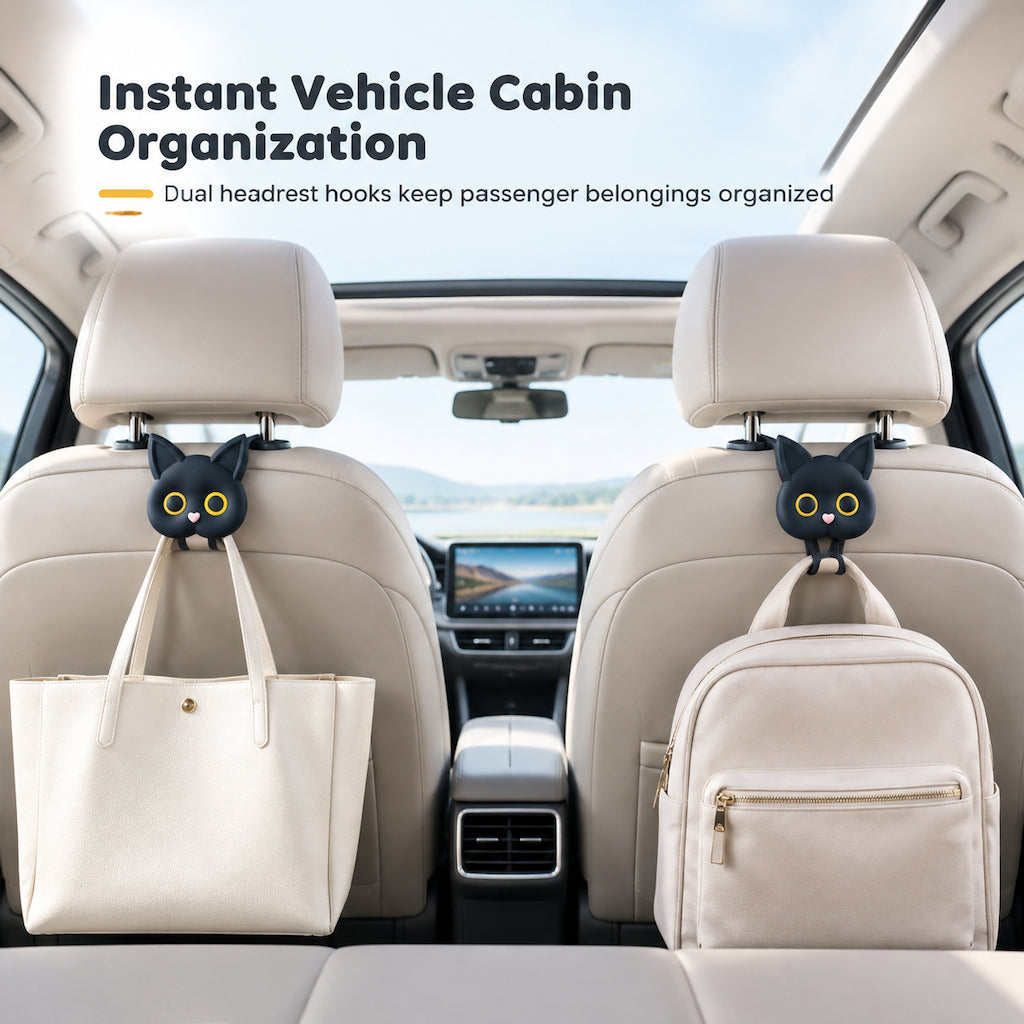 📢📢50% OFF !! ⏰Universal Cartoon Cat Car Seat Headrest Hook Backseat Organizer Hanger for Vehicle Storage