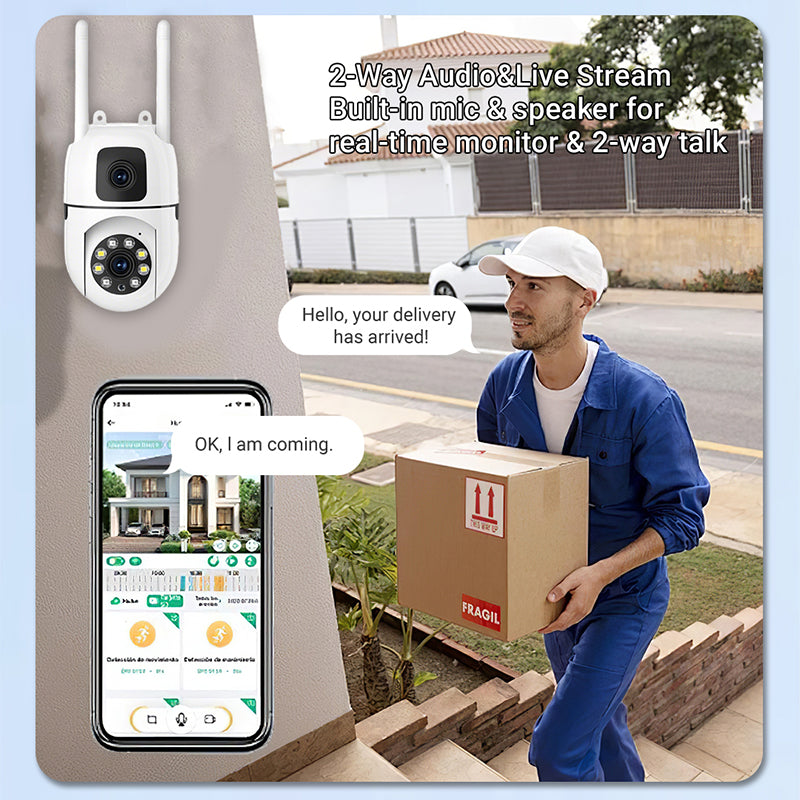 🔍🔍360° Pan & Tilt 4K Dual Lens Security Camera – Outdoor WiFi Surveillance Camera