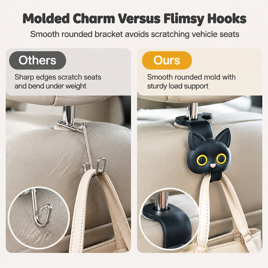 📢📢50% OFF !! ⏰Universal Cartoon Cat Car Seat Headrest Hook Backseat Organizer Hanger for Vehicle Storage