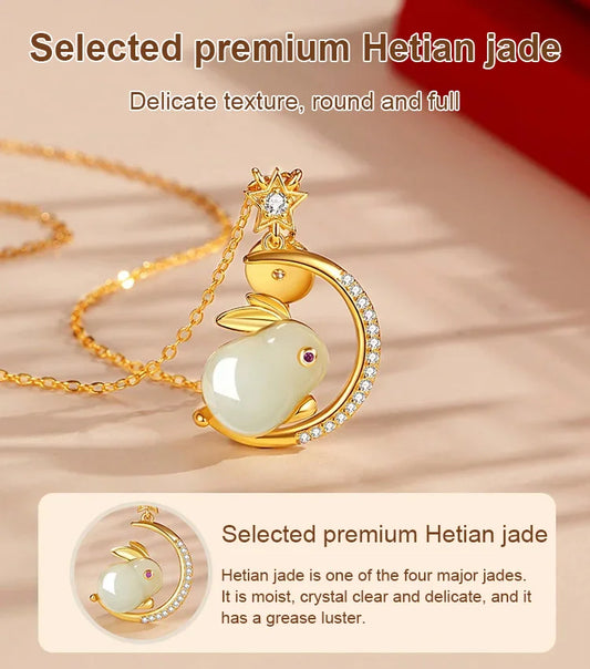 Hetian jade star moon rabbit pendant