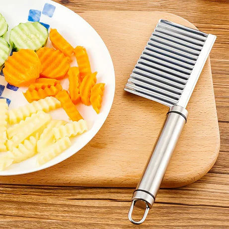 Non-Slip Wave Knife Silver Stainless Steel Fries Chips Cutter
