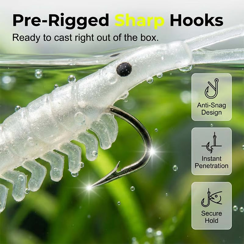 50PCS Lifelike Shrimp Lures Set with Hooks