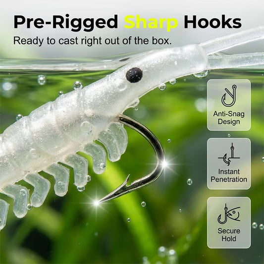 50PCS Lifelike Shrimp Lures Set with Hooks