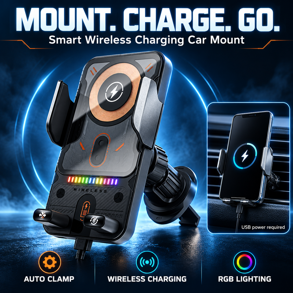2-in-1 Smart Wireless Car Phone Mount