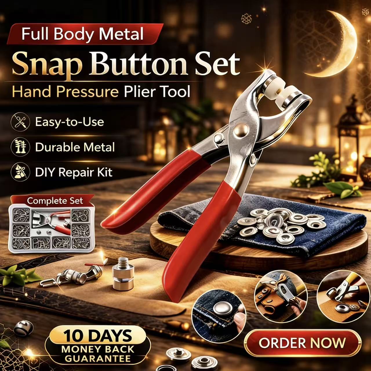 Full Body Metal Snap Button Set with Hand Pressure Plier Button Press Tool