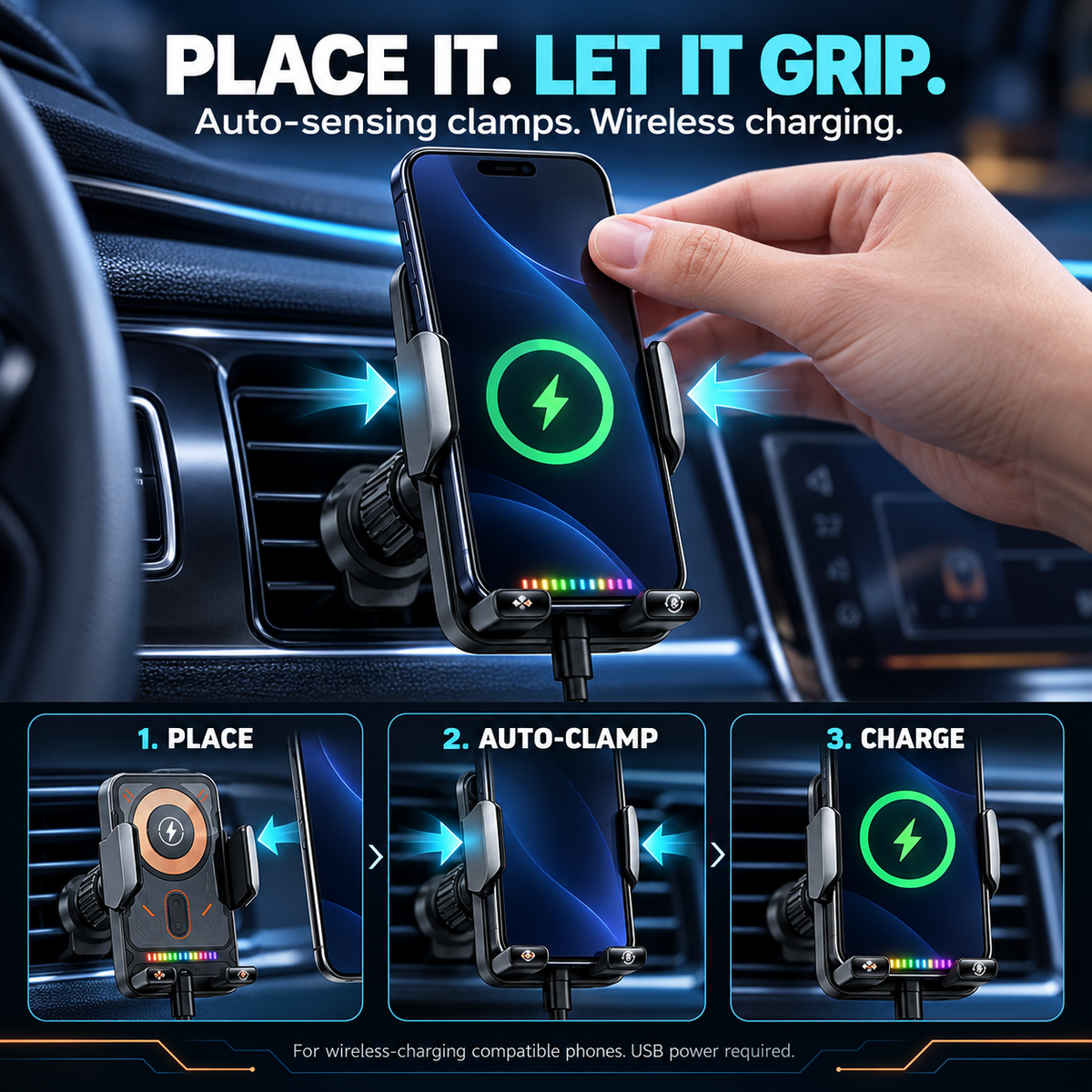 2-in-1 Smart Wireless Car Phone Mount