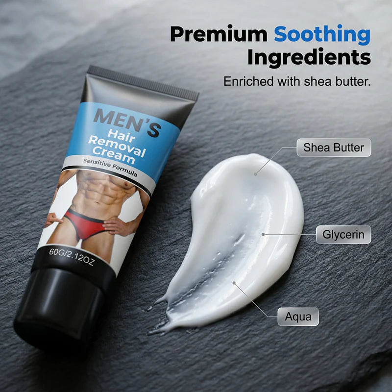 🎁2026 New Arrivals 50% OFF💥💨 Men's Gentle Hair Removal Cream – No Razor, No Pain, No Irritation | Smooth in 5 Mins ⏱️✨