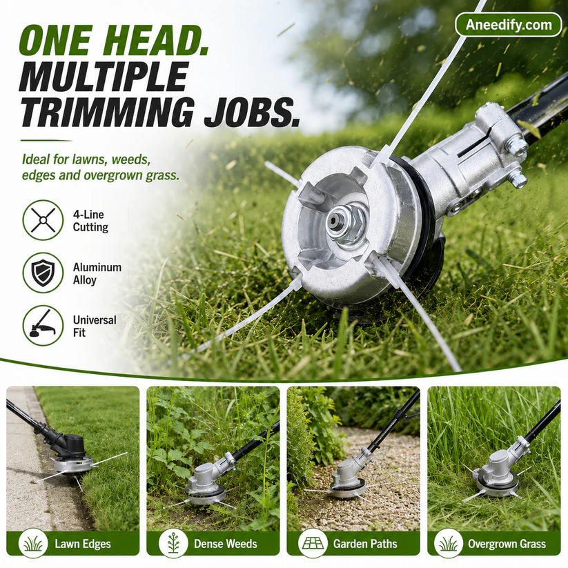 ⚙️ 50% OFF NOW! 🌿 Aluminum Trimmer Head – 4-Line Cutting & Universal Fit – Heavy-Duty & Easy Line Replacement 🏡