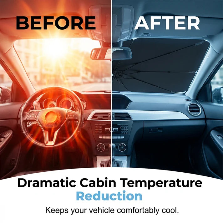 ShadeGo™ Car Windshield Sun Shade – Foldable, Heat-Blocking  | Keeps Interior Cool | UV Protection  | Universal Fit for All Vehicles