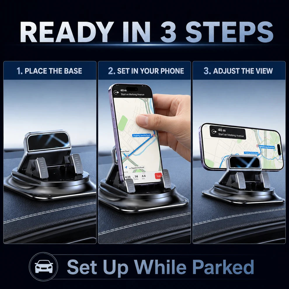 360° Rotating Dashboard Phone Holder | Anti-Slip Base