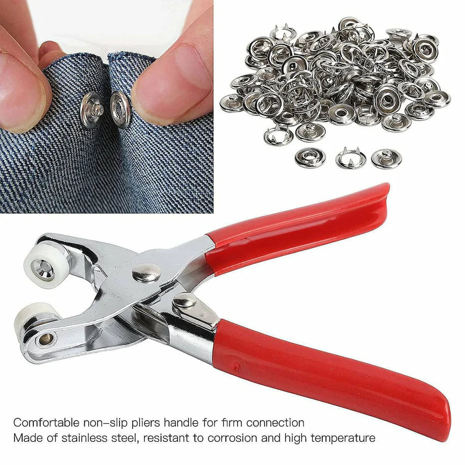 Full Body Metal Snap Button Set with Hand Pressure Plier Button Press Tool