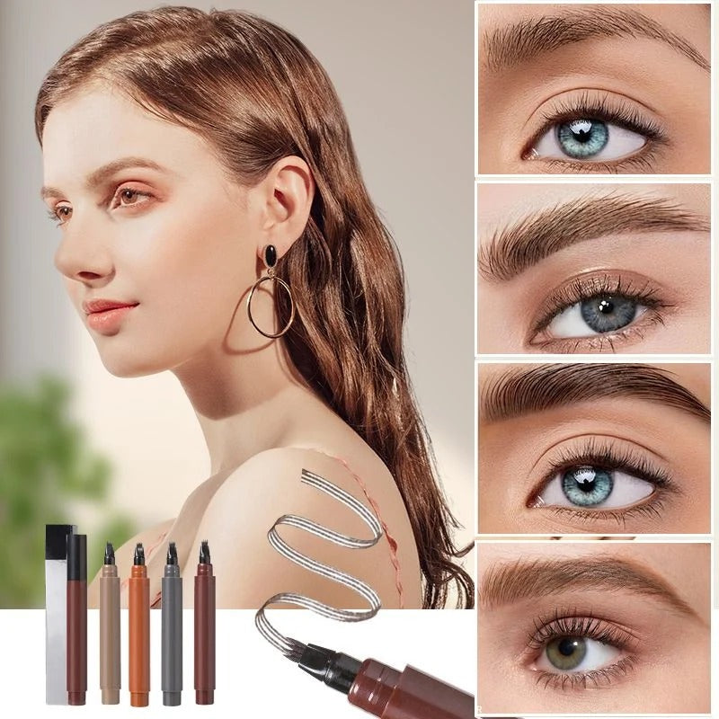 Waterproof Eyebrow & Beard Pen – 4-in-1 Tips, Long-Lasting & Precise