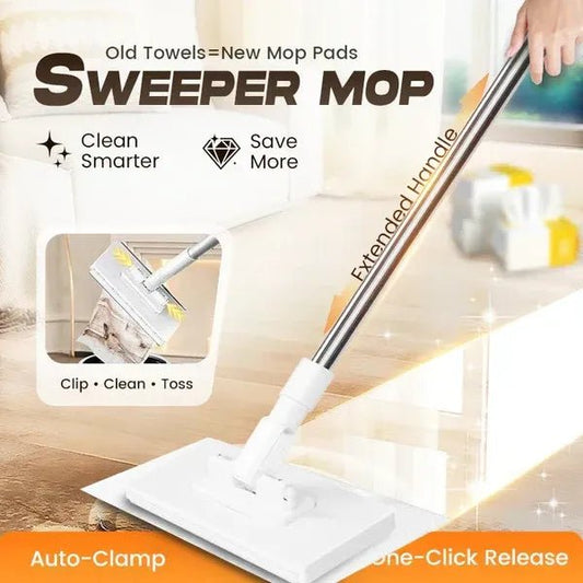 Flat Mop with Stainless Steel Handle, come with Reusable Washable Mop Cloths - Denna