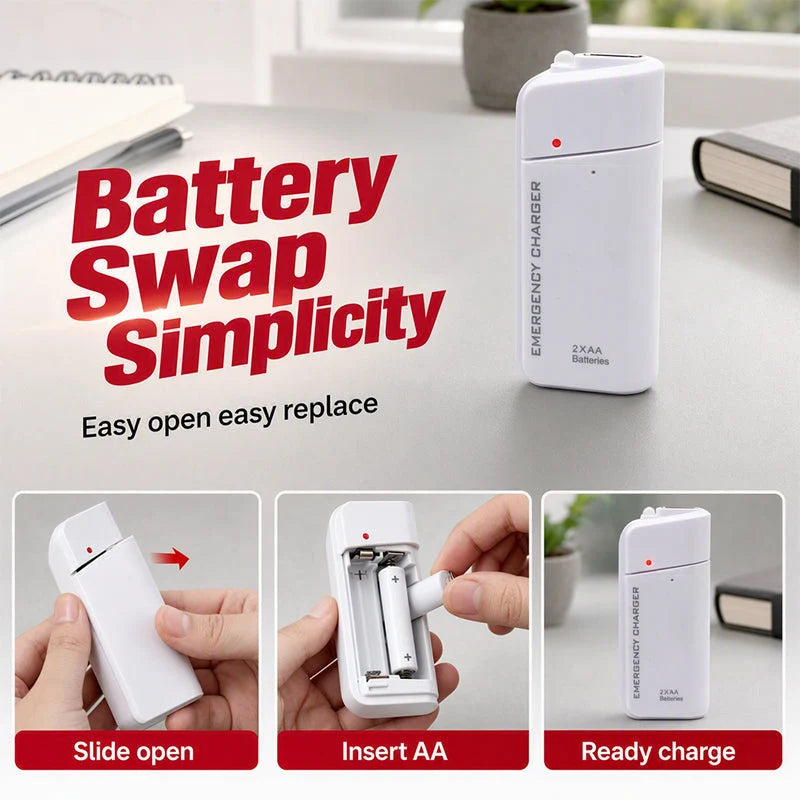 AA Battery Phone Charger – No outlet needed, compact & travel-ready