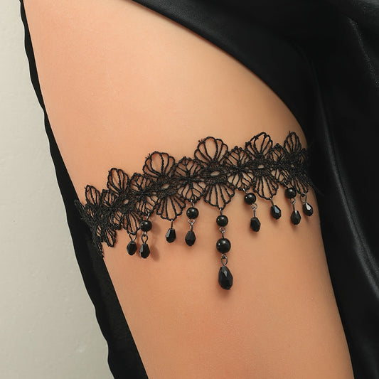 1 Pc Garter Set Black Lace Garter Belt With Crystal Pendant